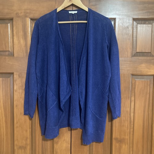 Eileen Fisher, Eileen Fisher 100% Linen Open Front Blue Cardigan Womens Size Small Pockets