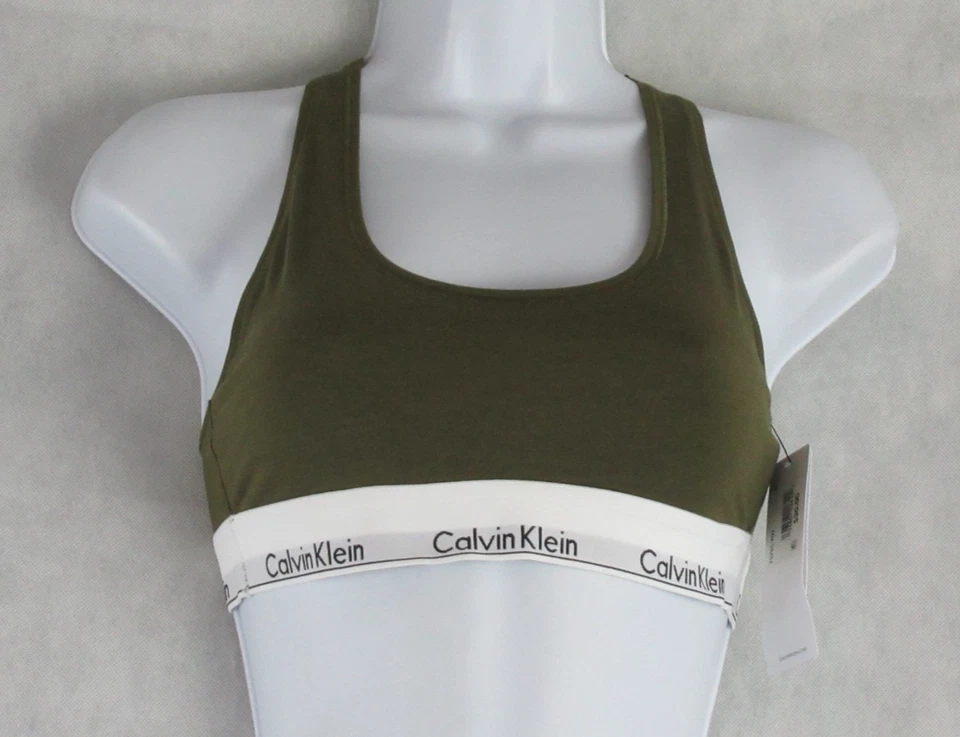 Bralette moderno de algodón para mujer Calvin Klein, verde oliva, mediano 38A/36B/34C-D Foto 3 de 4