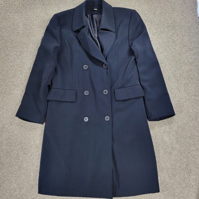 FIRST Dress Coat Womens 16 Navy Double Breasted Vented Trench Career Evening