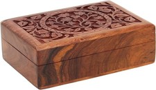 Hand Carved Wooden Jewelry For Keepsake Storage Organizer With Tree Of Life P...