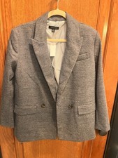 NWT Ann Taylor Relaxed Double Breasted Long Blazer Size 10 Grey Melange