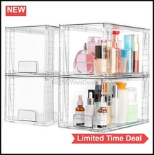 Clear Stackable Storage Drawers 4 Pack Acrylic Organizer Bins 12 Inch Pull Out