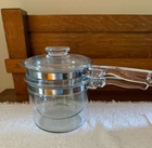 VINTAGE PYREX FLAMEWARE CLEAR GLASS DOUBLE BOILER 6283 W/ LID 1 1/2 QT. COMPLETE