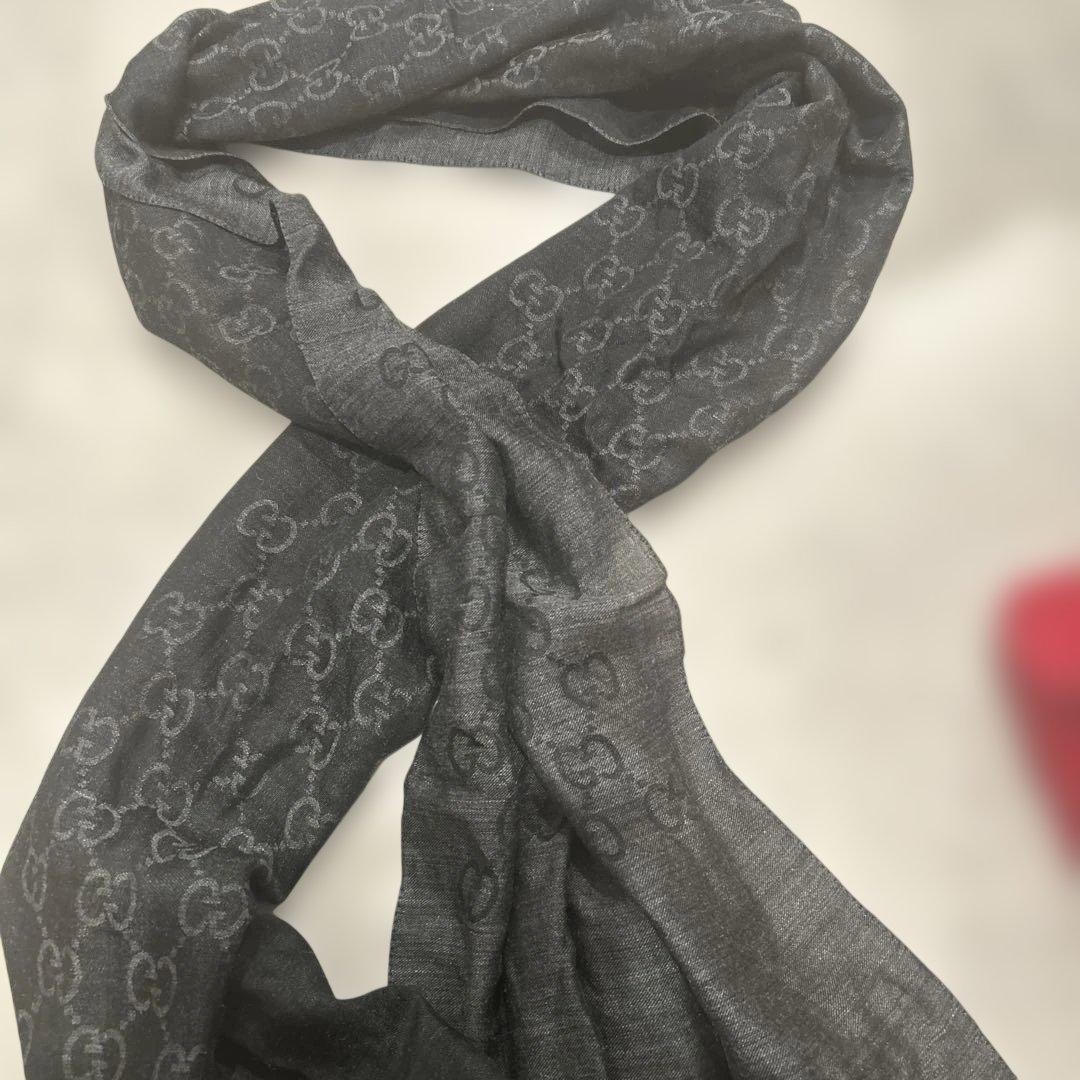 Auth GUCCI GG pattern Large Stole Reversible Blac… - image 13