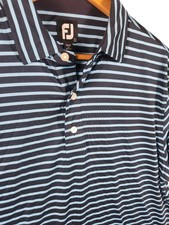 FootJoy Men's Large Performance Golf Polo Shirt FJ Logo Blue Striped 1/4 Button
