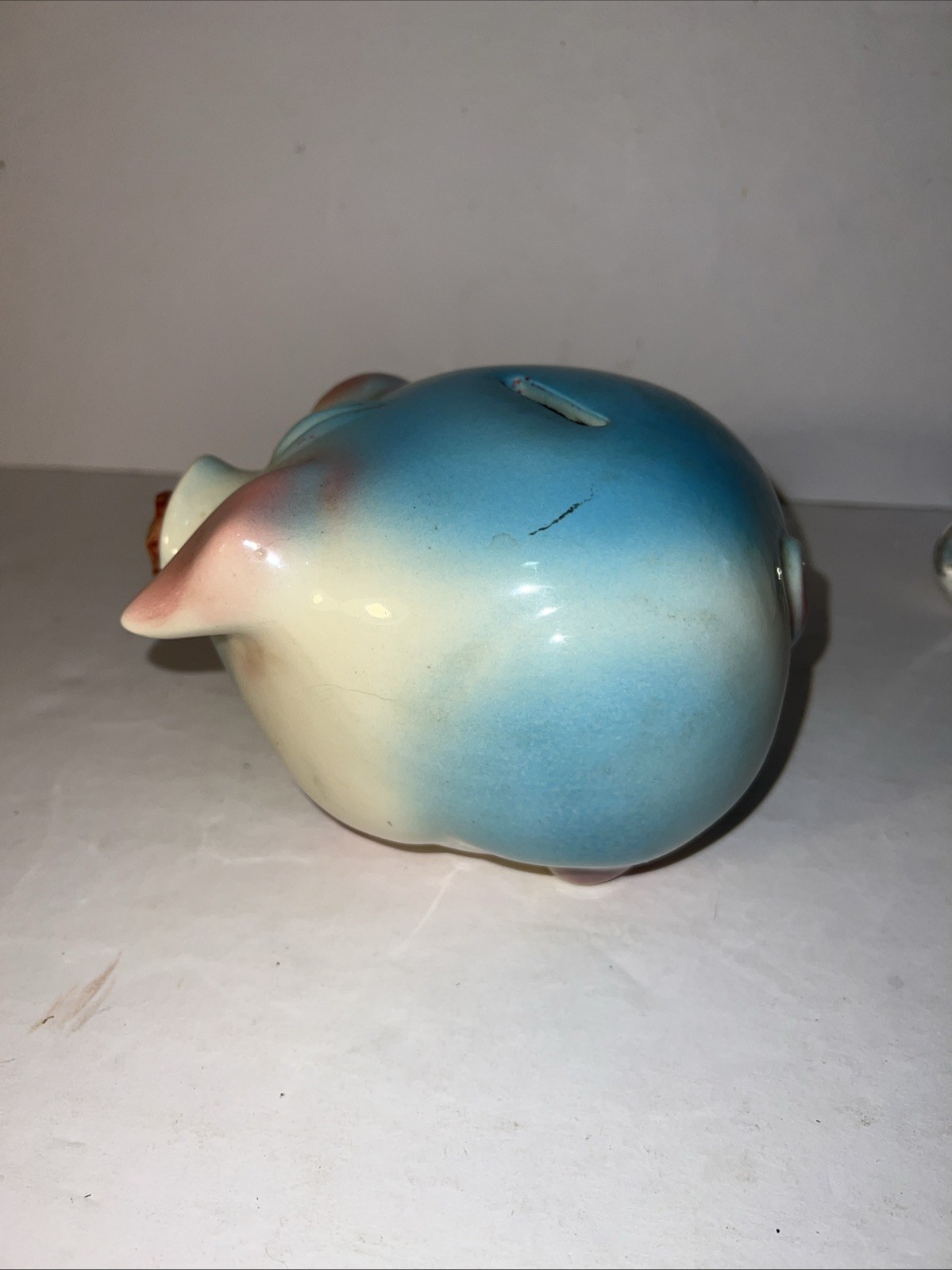 Vtg Ceramic Japan Mid Century Yellow Floral Anthropomorphic  Piggy Bank