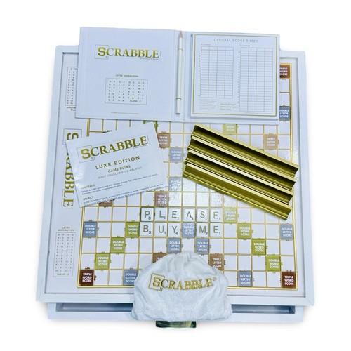 Scrabble Luxe Edition White Gold Rotating Scrabble Never Used Complete No Box NM