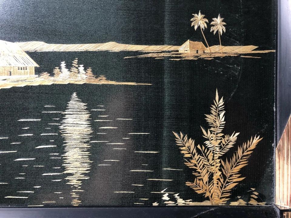 Oriental Fishing Village - Hand Made - Wood on Black background - Image 4 of 4