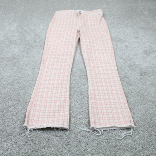 Paige Colette Crop Flair Pants Womens 24 Pink/White Micro Reef Plaid 26" inseam - Picture 2 of 14