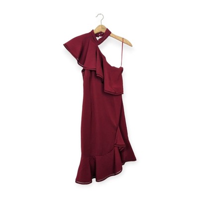 Keepsake The Label Womens Dress Burgundy Lover One Shoulder Ruffle 