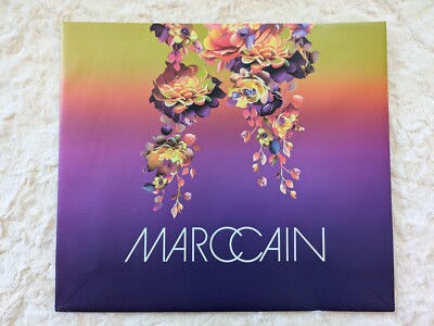 Marc Cain Gift Shopping Bag Ombre Floral Paper Long Ribbon Handles Purple Yellow