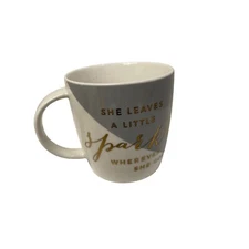 Coffee Cup She Leaves A Little Sparkle Wherever She Goes 4" x 4" Silver and Whit
