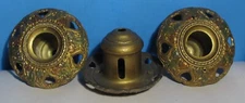 Three Antique Socket Bells with Built-In Painted Cast Bobeche for Ceiling Light