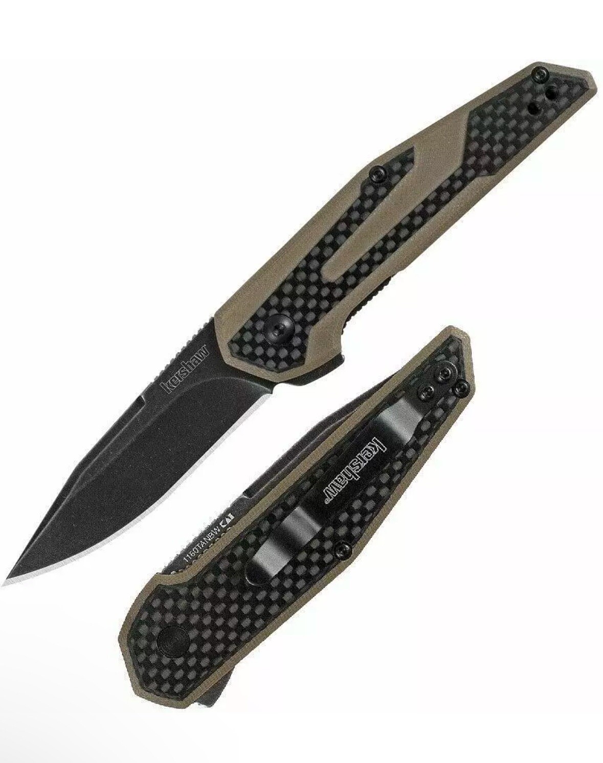 Kershaw - Fraxion CARBON FIBER & Tan G-10 KVT BEARINGS Flipper Knife 1160TANBW