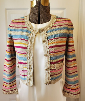 AUTHENTIC CHANEL MULTICOLOR CARDIGAN SWEATER, SZ-36, NWT