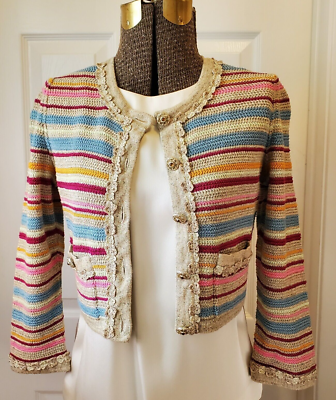 AUTHENTIC CHANEL MULTICOLOR CARDIGAN SWEATER, SZ-36, NWT