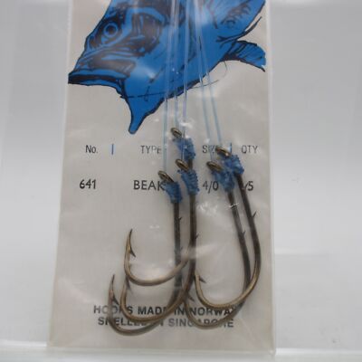 Mustad Snelled Fishing Beak Hooks 641 Size 4/0 5 Pack a