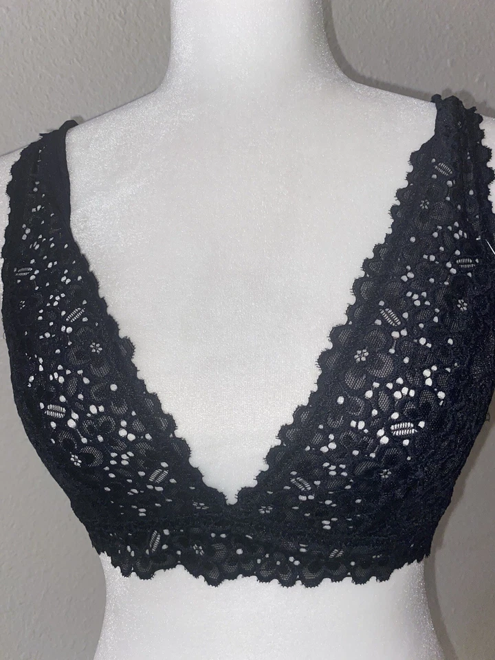 H&M Black Lace Plunging Bra Bralette Small New Eyelet - Image 2 of 4