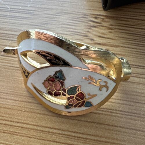 Vtg Avon Gold Tone Enamel Floral Hair Clip Barrette 1970s-80s Retro 34mm