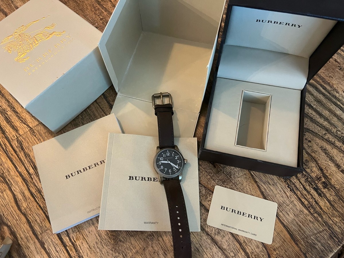 Burberry Endurance Military Black Dial Brown Leather Strap BU7807