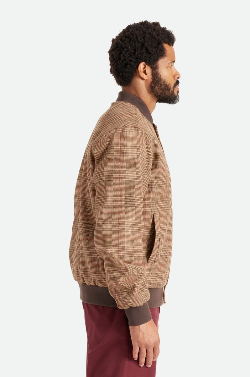 $159 Brixton Dillinger Bomber Jacket - 03331 Brown Houndstooth