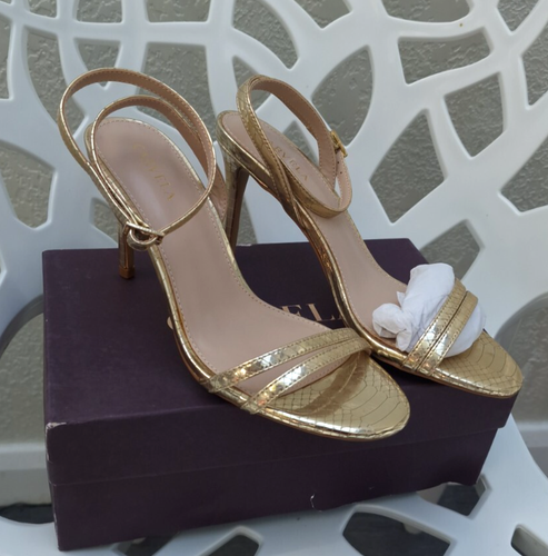 Carvela Kurt Geiger Gold Sandals Size 5 38 High Heels Snake Stripe Party Shoes