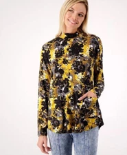 LOGO by Lori Goldstein Printed Rayon 230 Mock Neck Top Neutral M A558166