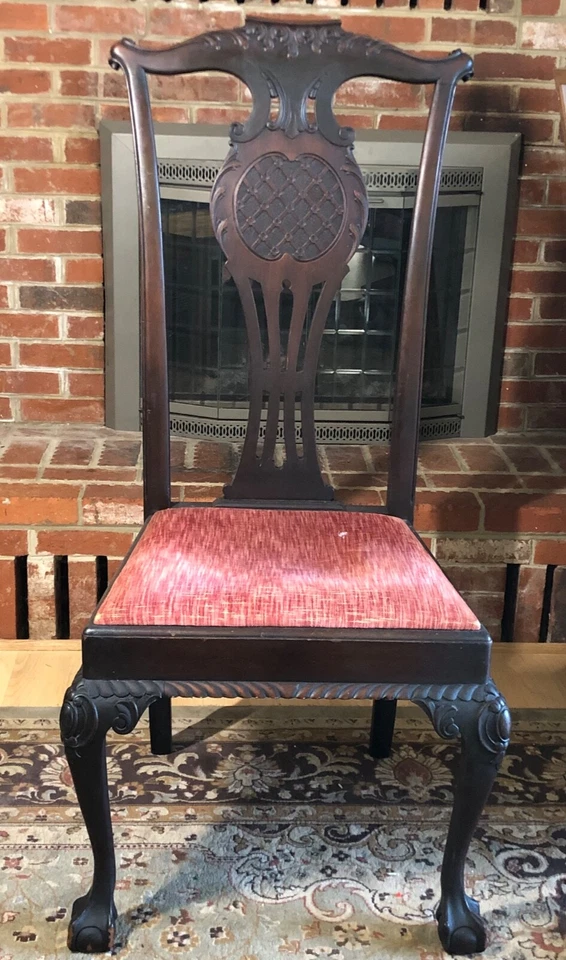 ¡ANTIGUA SILLA DE RESPALDO ALTO ESTILO CHIPPENDALE MADERA TALLADA! ¡SOLO RECOGIDA LOCAL! Foto 3 de 4