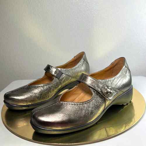 Zapato zueco para mujer Sanita Trude Mary Jane talla plana peltre cuero metálico - Imagen 1 de 16