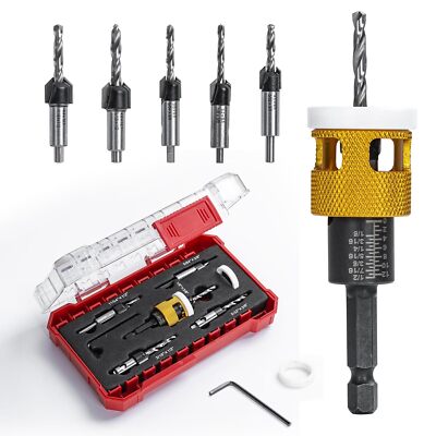 5Pcs Countersink Bits Hex Shank HSS Tapered Drill Bit Hex Wrench for Woodworking