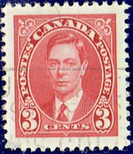 CANADA SC#233 KING GEORGE VI 1937 3¢ CARMINE USED VF 81 (147V25)