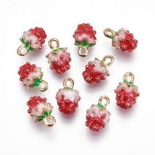 Alloy Enamel Strawberry Charm 12.5x8x6mm, Hole: 1.5mm