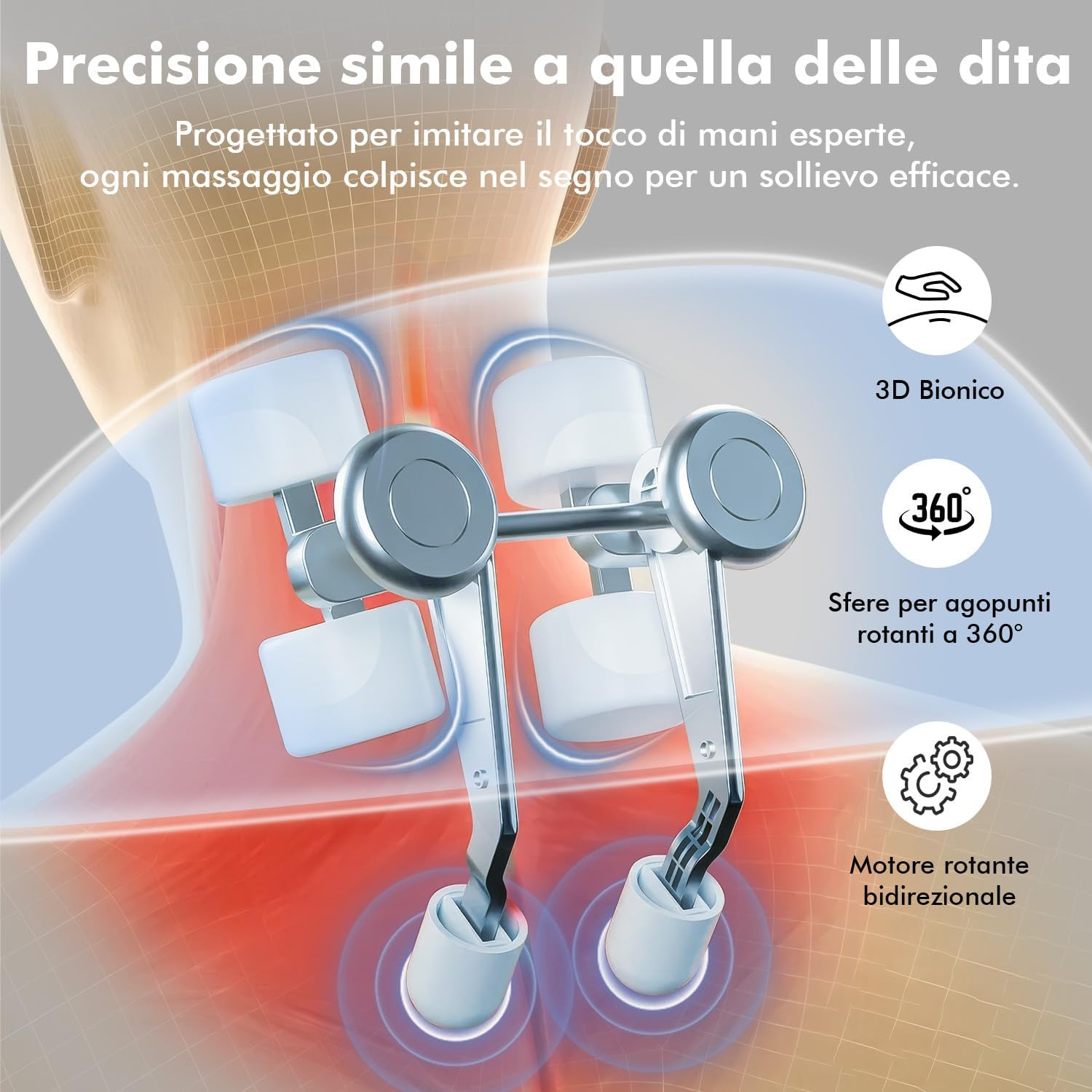 Massaggiatore Schiena e Collo 4D Elettrico - Funzione Calore e 3 Velocità - 3