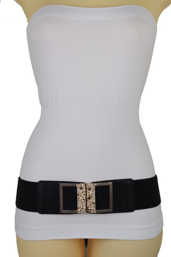 Ceinture élastique Punk Rock Femme - Boucle Métal Or Avec Crânes, Tailles S/M