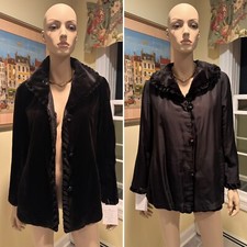 New! Saga 26" Hip Length Black Sheared Mink Real Fur Reversible Jacket Coat 6/8