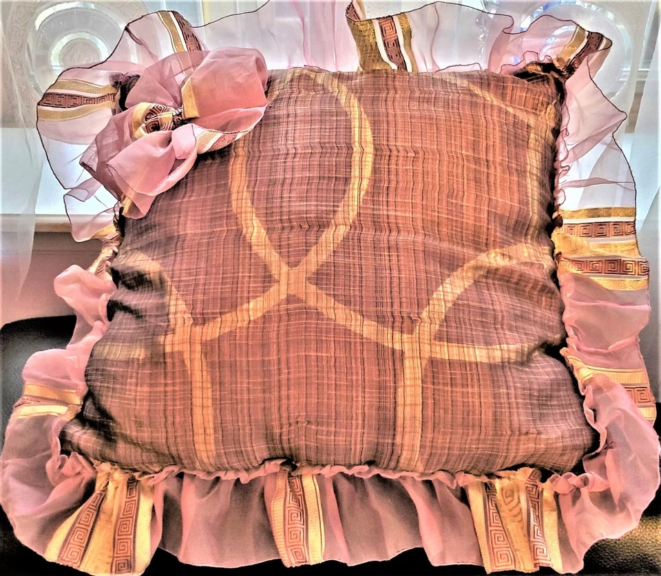 NUEVA FUNDA DE ALMOHADA de tela italiana hecha a mano rosa, oro lila pálido 20,9" X 20"  Foto 3 de 4