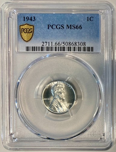 1943 Lincoln Steel Cent (Wheat Penny), PCGS MS-66, Gold Shield Label