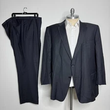 Geoffrey Beene Suit 54L Solid Gray Wool Big & Tall 2-Button Dual Vent Pleated