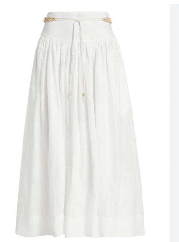 Zimmermann Jeannie Basque Waist Linen Skirt Ivory US size 4 AU Size 0 Cowry Belt
Opens in a new wind