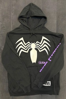 Marvel Venom Spiderman Black Hoodie Fleece  Logo Cotton Blend Mens L NWT New