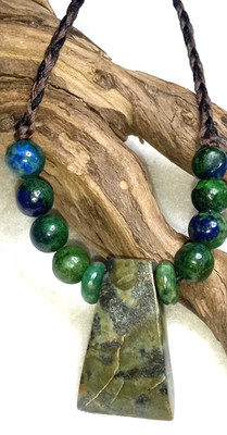 Serpentine Axe stone hand braided adjustable Neckalce.