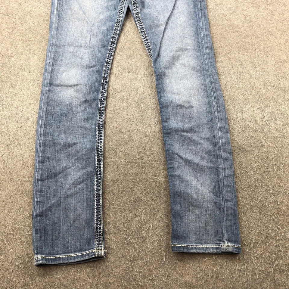 Pantalones de mezclilla BKE Stella para mujer 29R ajustados rectos desgastados puntada en contraste Foto 2 de 4