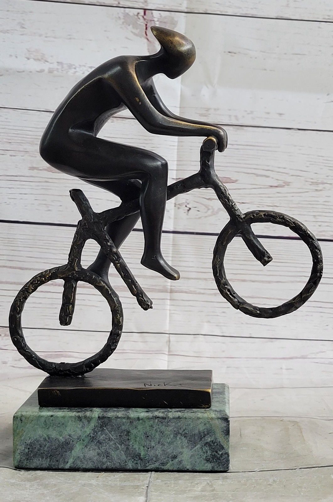 Design Ciclista Scultura " Racer " Decorazione Figura da Corsa Bici Bronzo foto 4