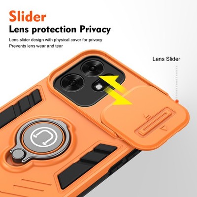 For Honor X6d, Hybrid Armor Camera Slide Cover Ring Holder Stand Magnetic Case