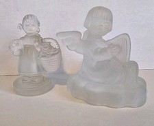 Lot Of 2 Goebel Hummel Frosted Crystal Collection Girl With Flower And Cherub 