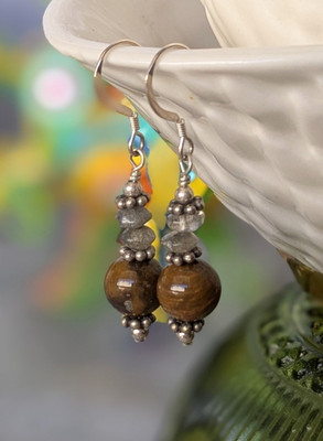 Jasper Stone w Amethyst Polished Stone Beads w Silver Findings and French Wires