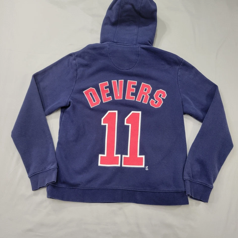 Moletom Boston Red Sox Rafael Devers 11 masculino com capuz médio MLB Majestic Navy - Imagem 2 de 4