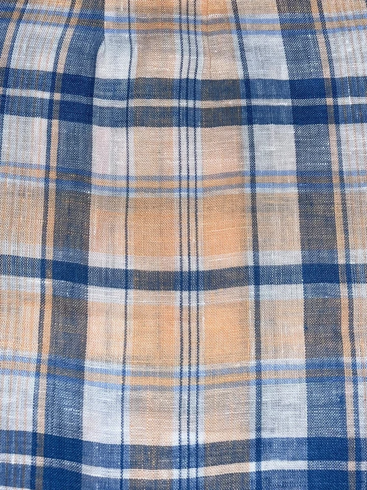 NUEVO CON ETIQUETAS BROOKS BROTHERS NIÑOS AZUL Y NARANJA A CUADROS LINO ABOTONADO TALLA L LD6 Foto 4 de 4