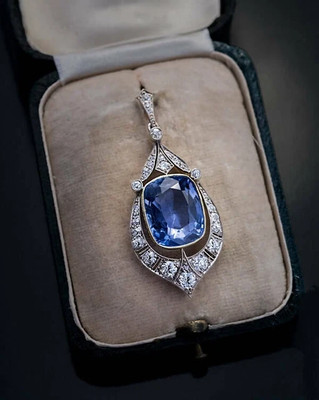 Lab Created Tanzanite 2.20Ct Cushion Cut Art Deco Pendant 14K White Gold Plated