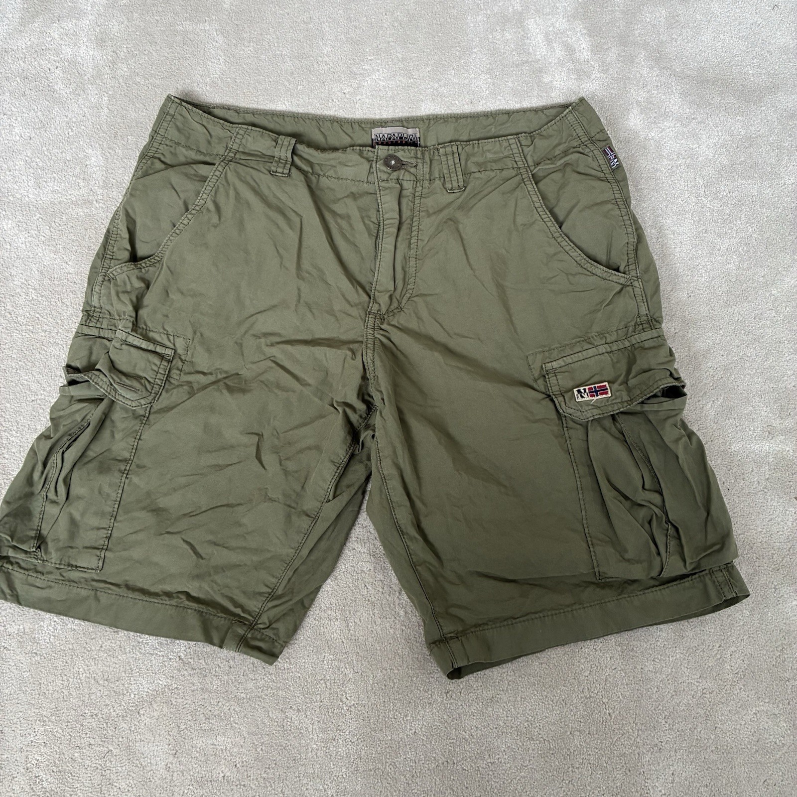 Napapijri Cargo Shorts Mens W30 Green Retro Combat Military Utility Army Flag